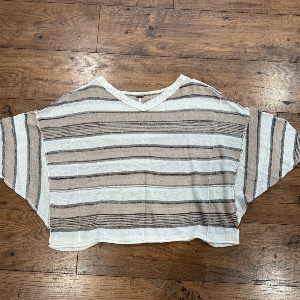 Free People Striped Crop Top in Cream and Brown